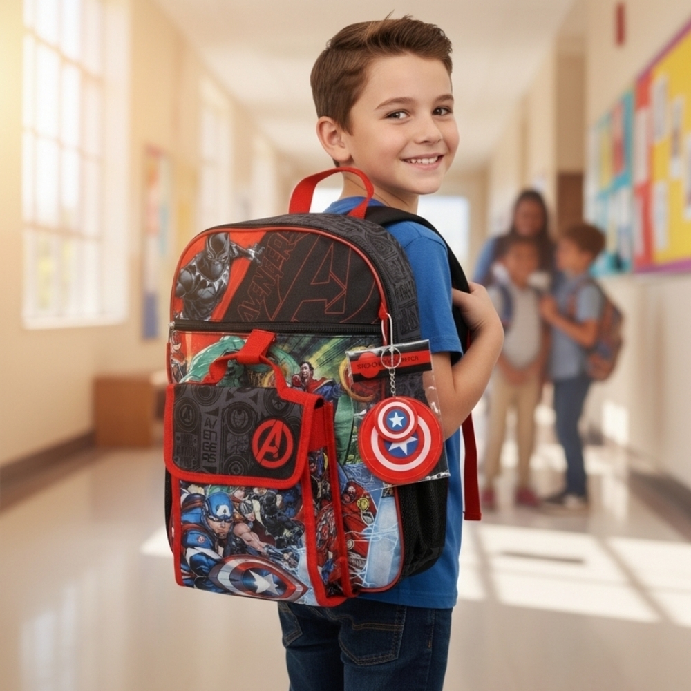 Marvel Avengers Kids Backpack Set - Black Panther, Captain America, Lunch Bag